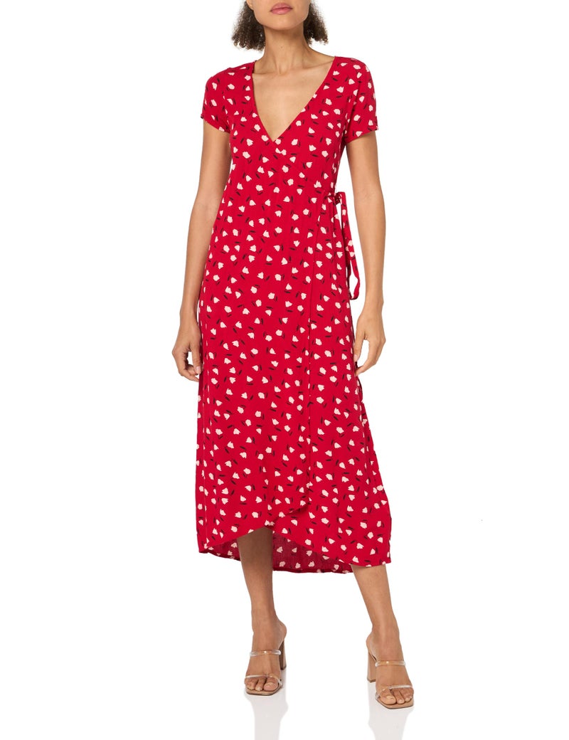 Billabong womens Wrap Front Midi Length Casual Dress, Havana Red, Large US - Image 1